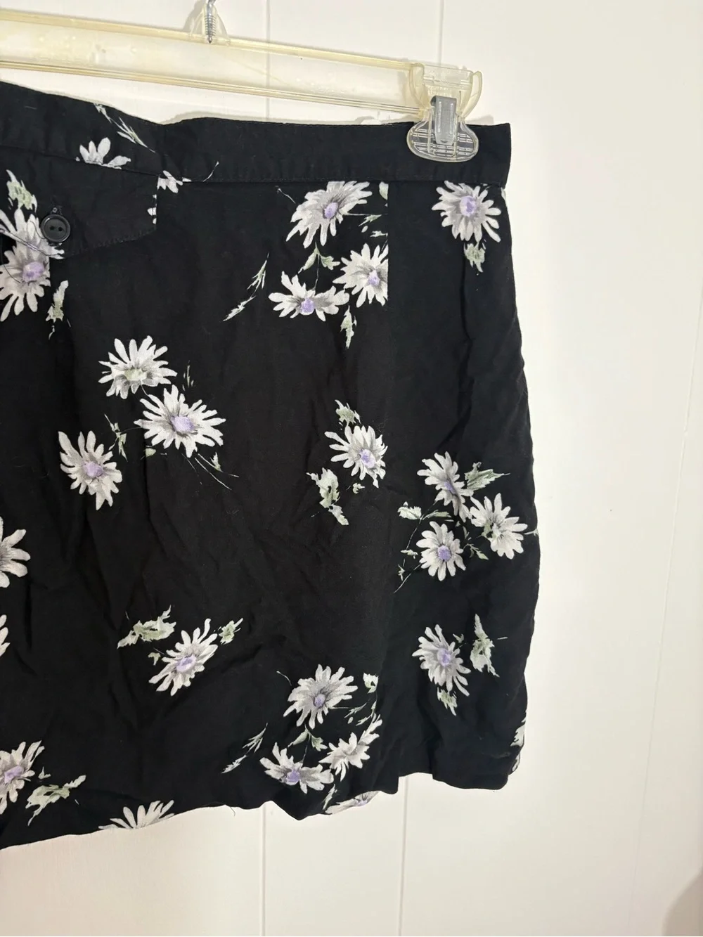 Vintage Girls' Black Floral Mini Skirt with Lavender Daisy Print